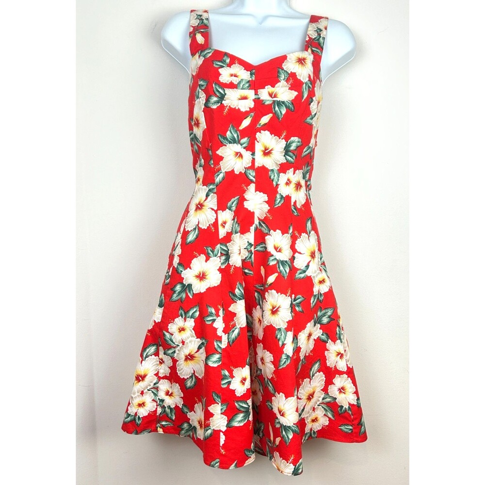 Vintage Royal Creations Hawaii Red Cotton Dress Hibiscus Hawaii Made Size S